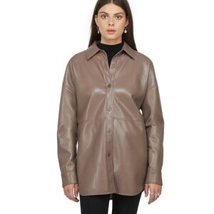 RD STYLE Leather Shirt Jacket in Taupe│Size Small *NWT*